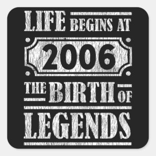 Legende Geboren in 2006 Retro Vintage Verjaardagsc Vierkante Sticker