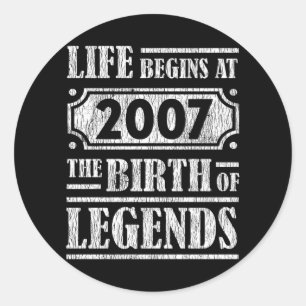 Legende Geboren in 2007 Retro Vintage Verjaardagsc Ronde Sticker