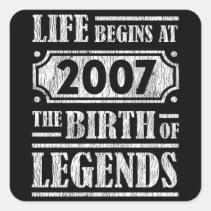 Legende Geboren in 2007 Retro Vintage Verjaardagsc Vierkante Sticker