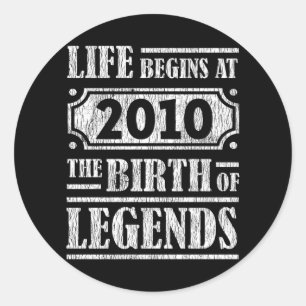 Legende Geboren in 2010 Retro Vintage Verjaardagsc Ronde Sticker