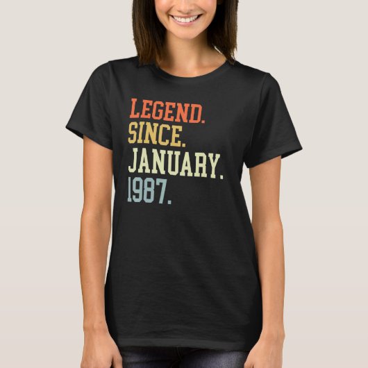 Legende sinds januari 1987 voor mannen 19 januari  t-shirt (Voorkant)