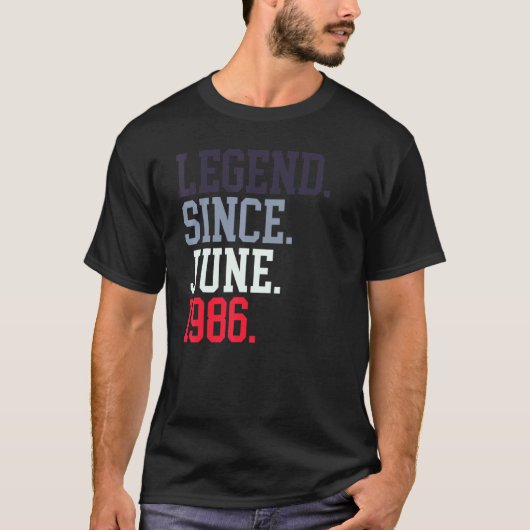 Legende sinds juni 1986 voor mannen juni 1986 t-shirt (Voorkant)