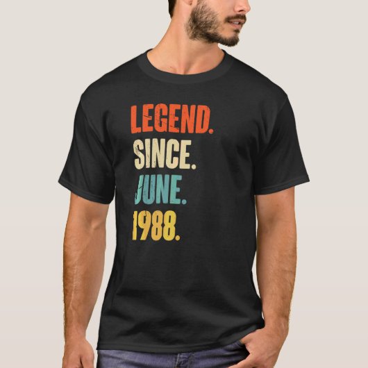 Legende sinds juni 1988 34 jaar oud 34e verjaardag t-shirt (Voorkant)