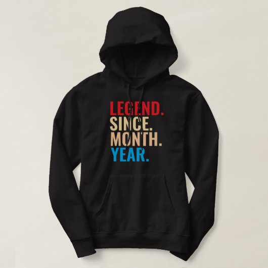 Legende sinds maand jaar aangepaste verjaardag hoodie (Design voorkant)