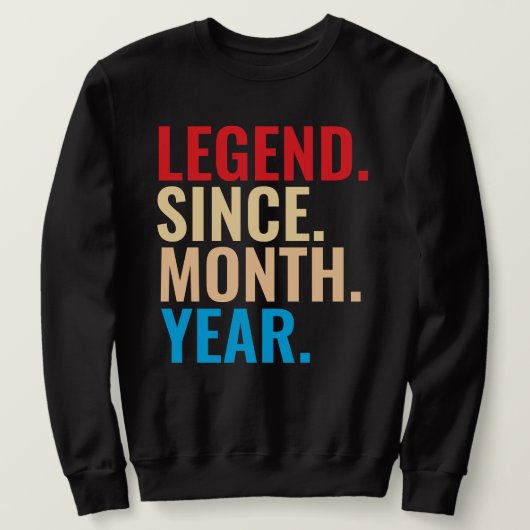 Legende sinds maand jaar aangepaste verjaardag trui (Design voorkant)