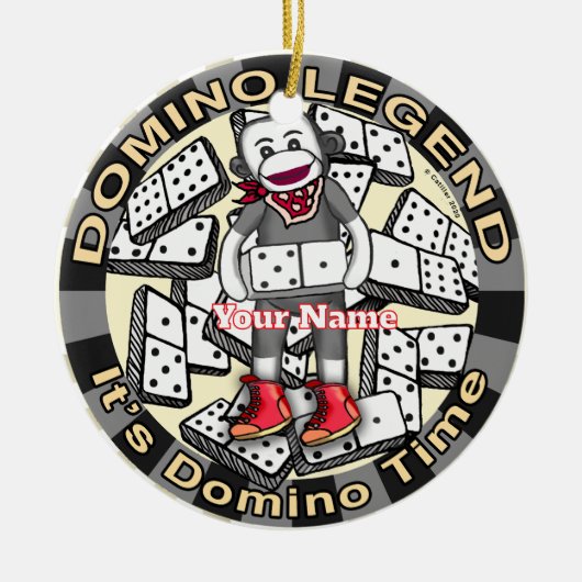 Legende van Sock Monkey Domino Keramisch Ornament (Voorkant)