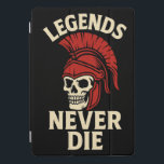 Legends Nooit Die iPad Pro Cover<br><div class="desc">Spartaanse schedelillustraties met de boodschap "Legends Never Die", die eeuwige kracht en moed symboliseren.</div>
