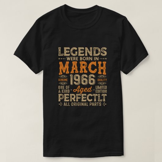 Legends werden geboren in maart 1966, verjaardagso t-shirt (Design voorkant)