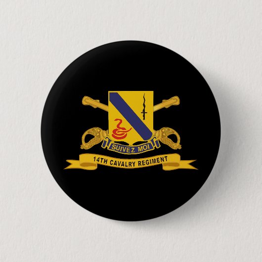 Leger - 14th Cavalry Regiment w Br - Lint Ronde Button 5,7 Cm (Voorkant)