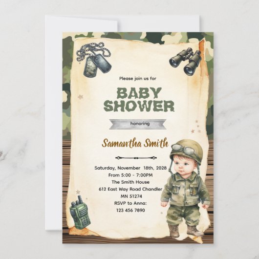 Leger Camo Baby Shower Uitnodiging (Voorkant)