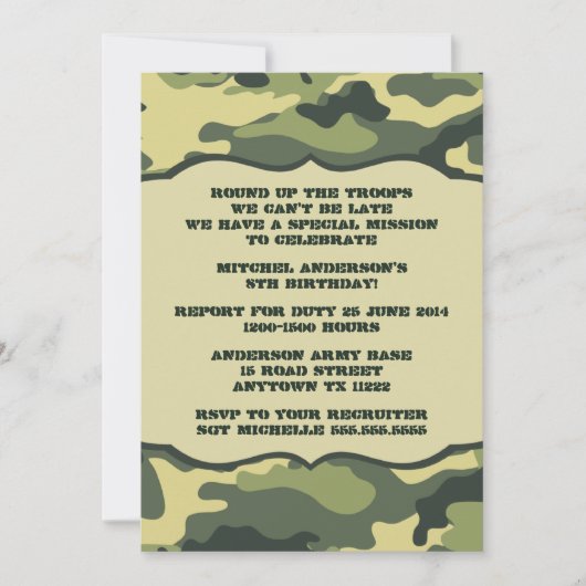 Leger Camo Birthday Party nodigt groene camouflage Kaart (Voorkant)
