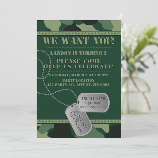 Leger, Camo verjaardag, 5x7 uitnodiging (Staand voorkant)