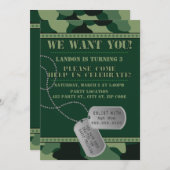 Leger, Camo verjaardag, 5x7 uitnodiging (Voorkant / Achterkant)