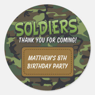 Leger Camouflage Comic Thema Kinderen Verjaardag S Ronde Sticker