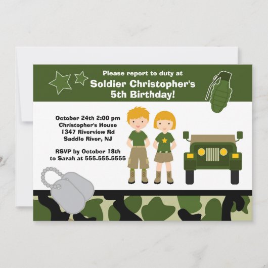 Leger Camouflage Soldaat Kids Birthday Party Kaart (Voorkant)
