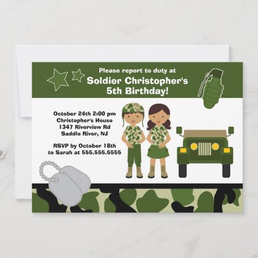 Leger Camouflage Soldaat Kids Birthday Party Kaart (Voorkant)