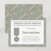Leger Certificaat van Dienst Bedankt Waardering Kaart (Voorkant / Achterkant)