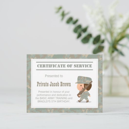 Leger Certificaat van Dienst Dank u Verjaardag Kaart (Staand voorkant)