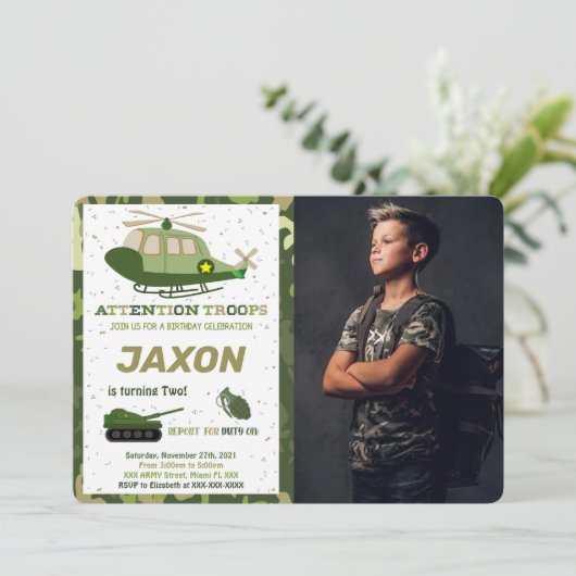 Leger foto uitnodigingen (Staand voorkant)