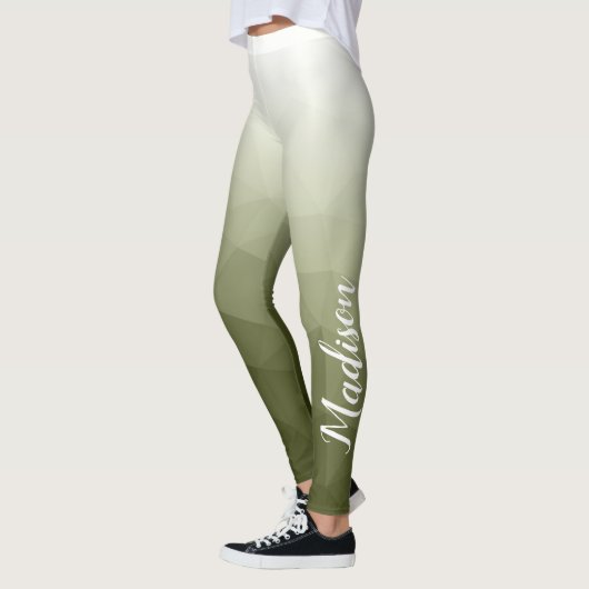 Leger groen Gradiënt Geometrie Mesh Patroon Naam Leggings (Links)
