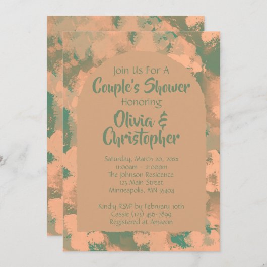 Leger Groene Bloemen Paren Douche Brunch Uitnodigi Kaart (Voorkant / Achterkant)