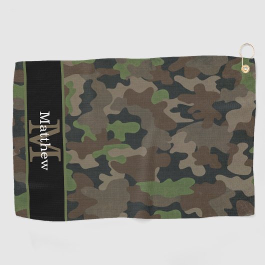 Leger Groene Camo Militaire Jager Initiaal Monogra Golfhanddoek (Horizontaal)