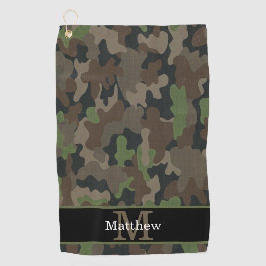 Leger Groene Camo Militaire Jager Initiaal Monogra Golfhanddoek (Voorkant)