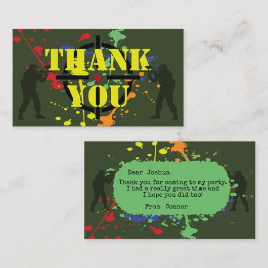 Leger Groene Paintball Party Dank je Advieskaart (Voorkant / Achterkant)
