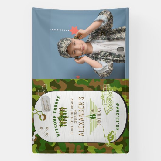 Leger Label Groene Camo Camouflage Militair Welkom Spandoek (Verticaal)