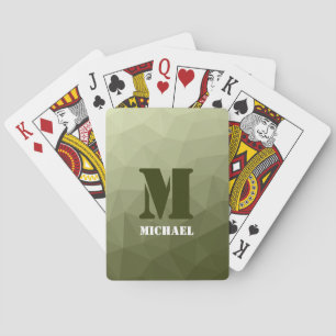 Leger lichtgroen geometrisch gaas patroon Monogram Pokerkaarten