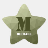 Leger lichtgroen geometrisch gaas patroon Monogram Ster Sticker (Voorkant)
