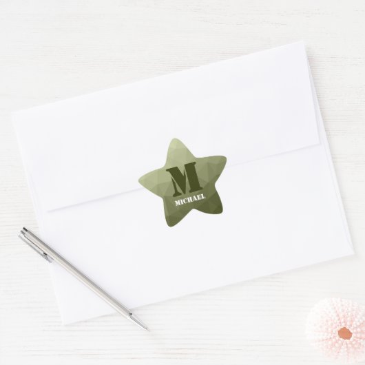 Leger lichtgroen geometrisch gaas patroon Monogram Ster Sticker (Envelop)