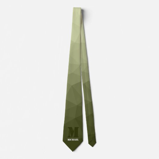 Leger lichtgroen geometrisch gaas patroon Monogram Stropdas (Voorkant)