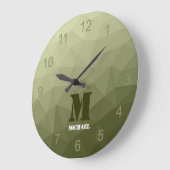Leger lichtgroen geometrisch meshpatroon Monogram Grote Klok (Hoek)