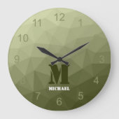 Leger lichtgroen geometrisch meshpatroon Monogram Grote Klok (Voorkant)