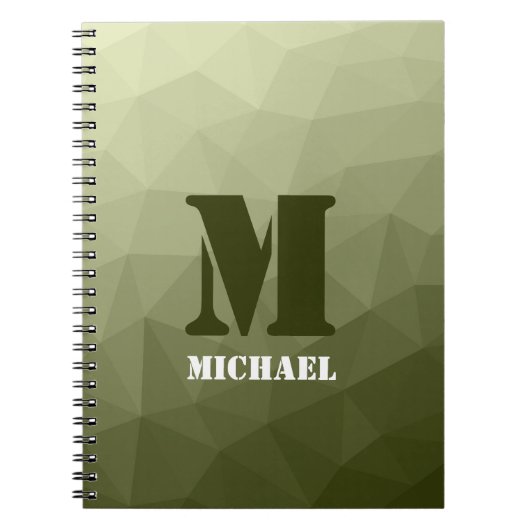 Leger lichtgroen geometrisch meshpatroon Monogram Notitieboek (Voorkant)