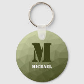 Leger lichtgroen geometrisch meshpatroon Monogram Sleutelhanger (Voorkant)