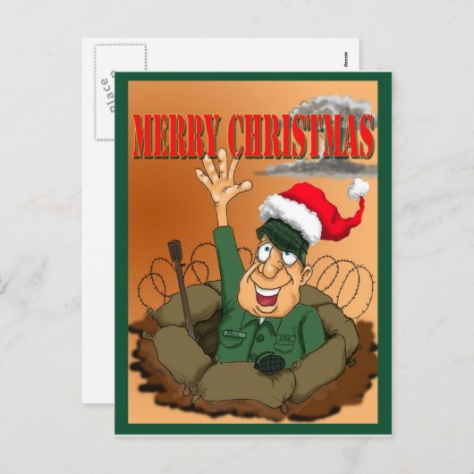 Leger Man Waving with Santa Hat Feestdagenkaart (Voorkant / Achterkant)
