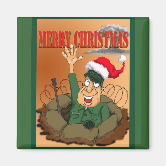 Leger Man Waving with Santa Hat Magneet (Voorkant)