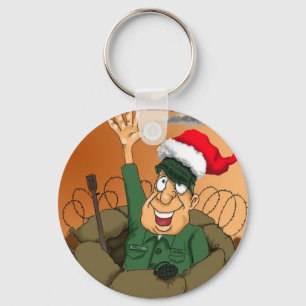 Leger Man Waving with Santa Hat Sleutelhanger