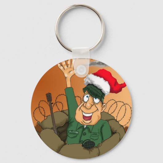 Leger Man Waving with Santa Hat Sleutelhanger (Voorkant)