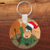 Leger Man Waving with Santa Hat Sleutelhanger (Voorkant)