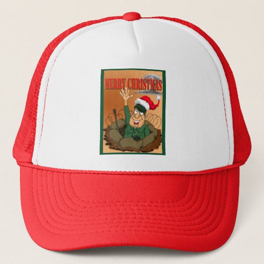 Leger Man Waving with Santa Hat Trucker Pet (Voorkant)