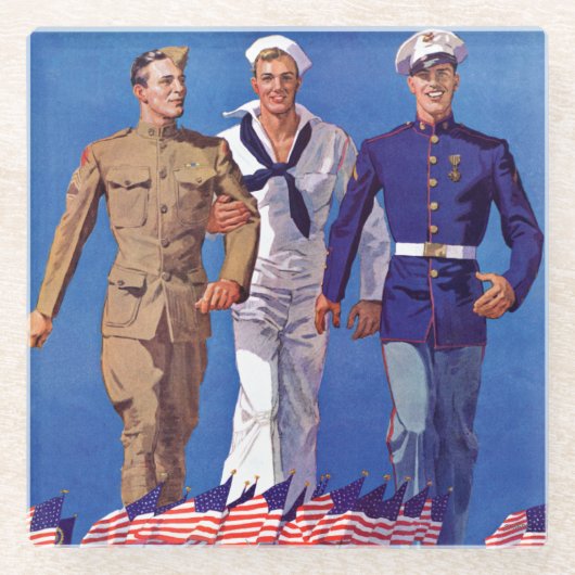 Leger, marine en mariniers glazen onderzetter (Voorkant)