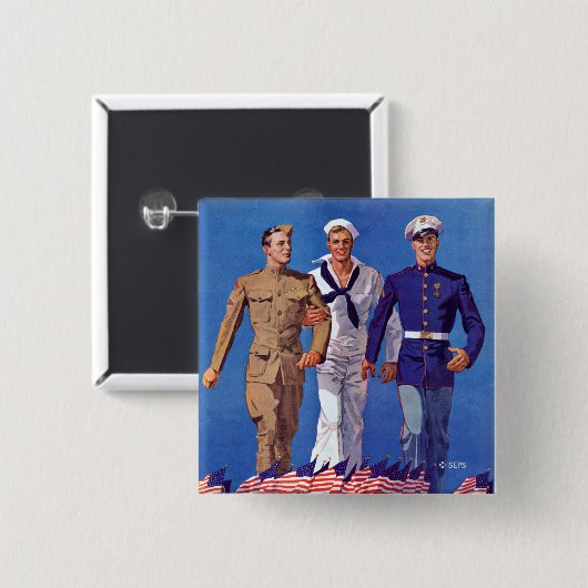 Leger, marine en mariniers vierkante button 5,1 cm (Voorkant /achterkant)