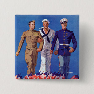 Leger, marine en mariniers vierkante button 5,1 cm
