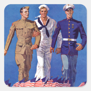 Leger, marine en mariniers vierkante sticker