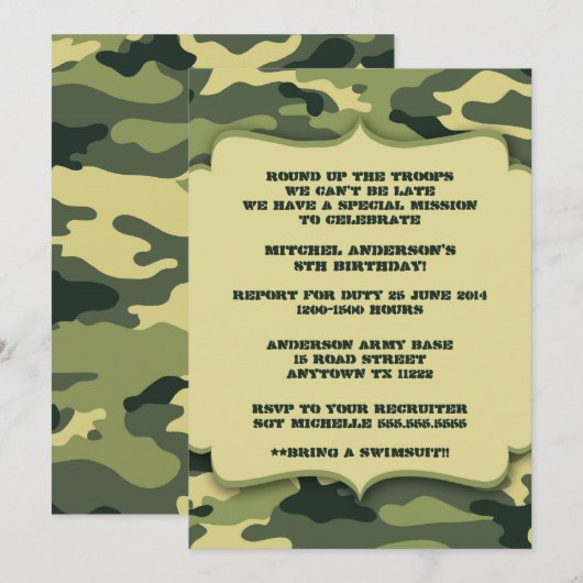 Leger militaire Camouflage Birthday-partij Kaart (Voorkant / Achterkant)