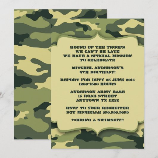 Leger militaire Camouflage Birthday-partij Kaart (Voorkant / Achterkant)