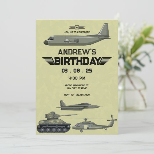 Leger militaire Hercules jet verjaardag Uitnodigin Kaart (Staand voorkant)